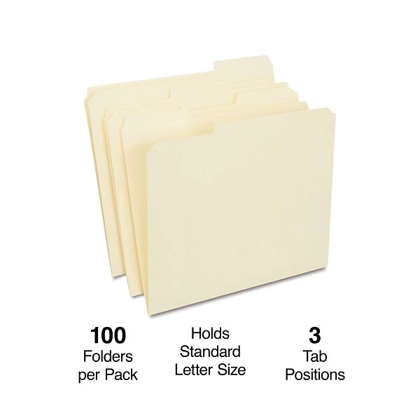 Quill Brand® 2-Ply File Folders, Assorted Tabs, 1/3-Cut , Letter Size, Manila, 100 BX (750137) 3 Quill Brand® 2-Ply File Folders, Assorted Tabs, 1/3-Cut , Letter Size, Manila, 100 BX (750137)