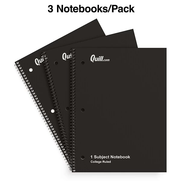 Quill Brand® 1-Subject Notebook, 8" X 10.5", College Ruled, 70 Sheets, Black, 3/Pack (TR58373) 5 Quill Brand® 1-Subject Notebook, 8" X 10.5", College Ruled, 70 Sheets, Black, 3/Pack (TR58373) - Image 3
