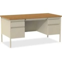 Quill Brand® 60"W Oak Laminate Fortress Series Desk With Double Pedestal