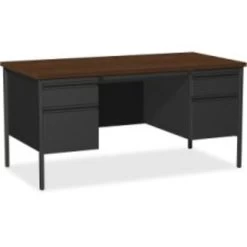 Quill Brand® 60"W Walnut Laminate Fortress Series Desk With Double Pedestal