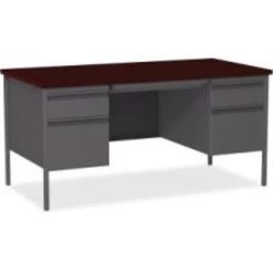 Quill Brand® 60"W Mahogany Laminate Fortress Series Desk With Double Pedestal