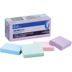 Quill Brand® Self-Stick Notes, 1-3/8" X 1-7/8", Coastal Pastel Colors, 100 Sheets/Pad, 12 Pads/Pack (7152F12AQ)
