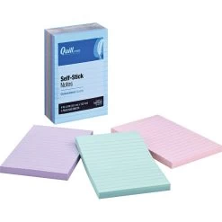 Quill Brand® Self-Stick Notes, 4" X 6", Coastal Pastel Colors, Lined, 100 Sheets/Pad, 5 Pads/Pack (746F5AQ)