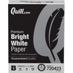Quill Brand® 8.5" X 11" Laser & Inkjet Print Paper, 24 Lbs., 98 Brightness, 500 Sheets/Ream, 10 Reams/Carton (720423CT)