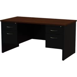 Quill Brand® Modular Double Pedestal Desk, Black/Walnut, 30"x60"