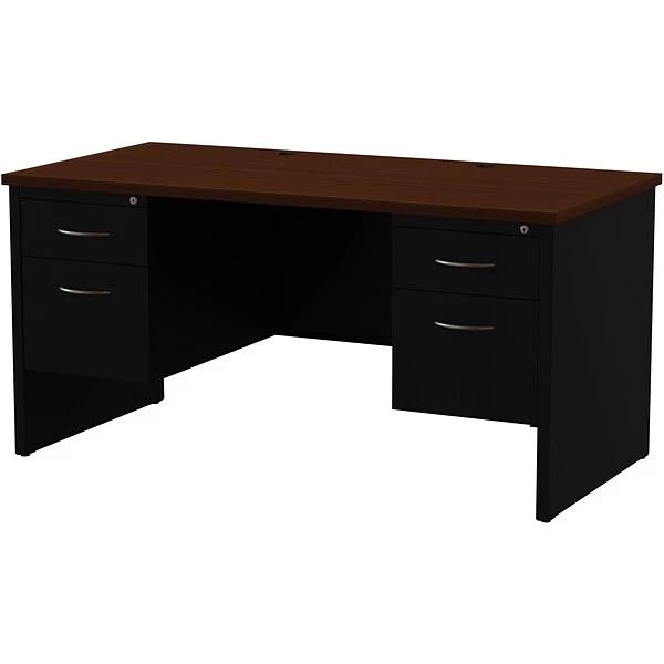 Quill Brand® Modular Double Pedestal Desk, Black/Walnut, 30"x60" 3 Quill Brand® Modular Double Pedestal Desk, Black/Walnut, 30"x60"