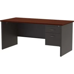 Quill Brand® Modular Right Single Pedestal Desk, Charcoal/Mahogany, 30"Dx66"W