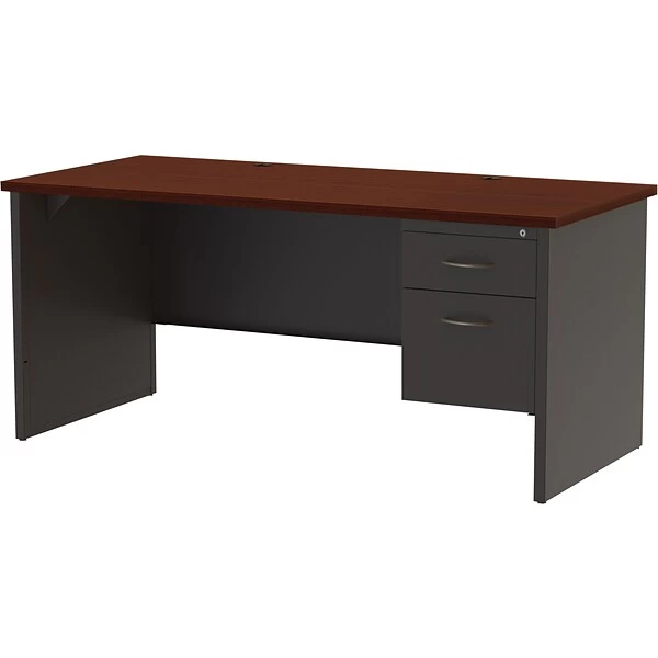 Quill Brand® Modular Right Single Pedestal Desk, Charcoal/Mahogany, 30"Dx66"W 3 Quill Brand® Modular Right Single Pedestal Desk, Charcoal/Mahogany, 30"Dx66"W