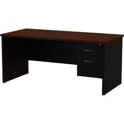 Quill Brand® Modular Right Single Pedestal Desk, Black/Walnut, 30"Dx66"W