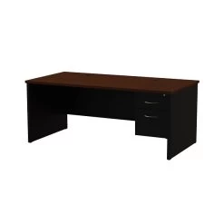 Quill Brand® Modular Right Single Pedestal Desk, Black/Walnut, 36"Dx72"W