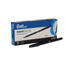 Quill Brand® 5 Quill Brand® Stick Pen, Ballpoint Pen, Medium Point, Black, Dozen (50730-QCC)