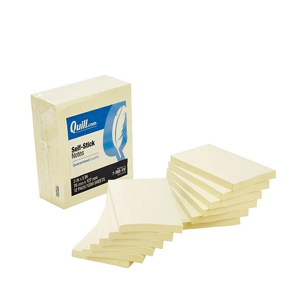 Quill Brand® Self-Stick Notes, 3" X 5", Yellow, 100 Sheets/Pad/ 12 Pads/Pack (7388YW) 3 Quill Brand® Self-Stick Notes, 3" X 5", Yellow, 100 Sheets/Pad/ 12 Pads/Pack (7388YW)
