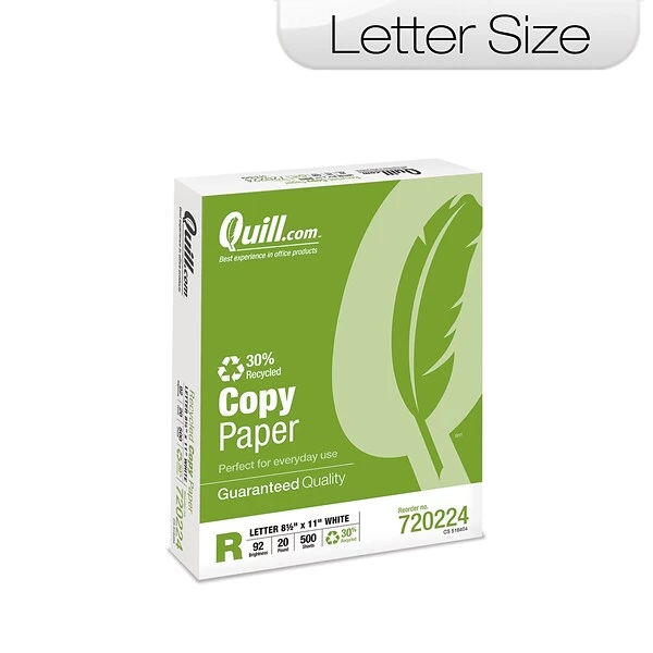 Quill Brand® 30% Recycled Copy Paper, 8-1/2 X 11", Letter Size, 92 Bright 3 Quill Brand® 30% Recycled Copy Paper, 8-1/2 X 11", Letter Size, 92 Bright