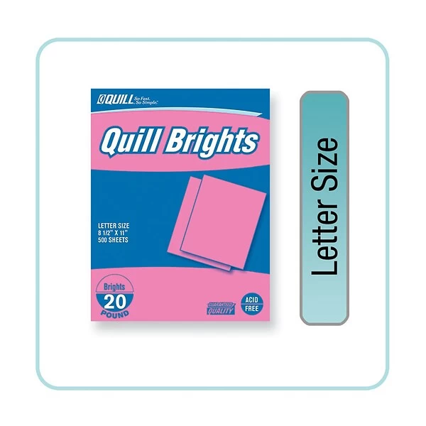 Quill Brand® Brights Multipurpose Colored Paper, 20 Lbs., 8.5" X 11", Pink, 500 Sheets/Ream (722421) 3 Quill Brand® Brights Multipurpose Colored Paper, 20 Lbs., 8.5" X 11", Pink, 500 Sheets/Ream (722421)