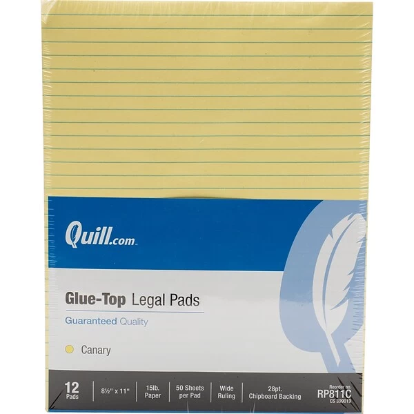 Quill Brand® Glue-Top Legal Pad, 8-1/2" X 11", Wide Ruled, Canary Yellow, 50 Sheets/Pad, 12 Pads/Pack (RP811C) 3 Quill Brand® Glue-Top Legal Pad, 8-1/2" X 11", Wide Ruled, Canary Yellow, 50 Sheets/Pad, 12 Pads/Pack (RP811C)