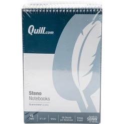 Quill Brand® Steno Pads, 6" X 9", Gregg Ruled, White, 80 Sheets/Pad, 12 Pads/Pack (SBNW)