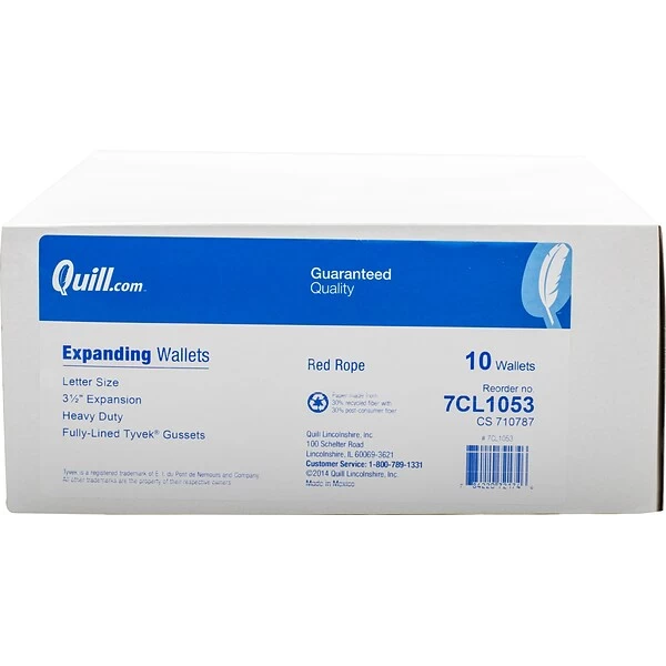 Quill Brand® Heavy-Duty Reinforced Expanding Wallets, Flap And Cord Closure, Letter Size, Brown, 10/Box (7CL1053) 3 Quill Brand® Heavy-Duty Reinforced Expanding Wallets, Flap And Cord Closure, Letter Size, Brown, 10/Box (7CL1053)