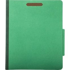 Quill Brand® 2/5-Cut Tab Pressboard Classification File Folders, 2-Partitions, 6-Fasteners, Letter, Green, 15/Box (738034)