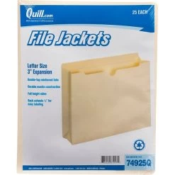Quill Brand® File Jacket, 3" Expansion, Letter Size, Manila, 25/Pack (74925Q)