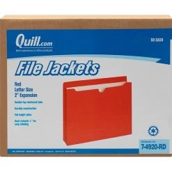 Quill Brand® Reinforced File Jacket, 2" Expansion, Letter Size, Red, 50/Box (74920RD)