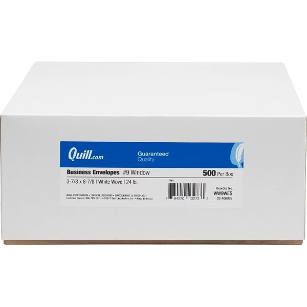 Quill Brand Gummed #9 Window Envelope, 3 7/8" X 8 7/8", White, 500/Box (50278-QCC) 4 Quill Brand Gummed #9 Window Envelope, 3 7/8" X 8 7/8", White, 500/Box (50278-QCC) - Image 2