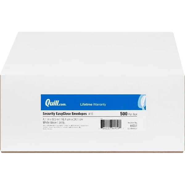 Quill Brand EasyClose Security Tinted #10 Business Envelopes, 4 1/8" X 9 1/2", White, 500/Box (3016453) 4 Quill Brand EasyClose Security Tinted #10 Business Envelopes, 4 1/8" X 9 1/2", White, 500/Box (3016453) - Image 2