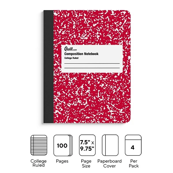 Quill Brand® Marble Composition Notebook, 7.5" X 9.75", College Ruled, 100 Sheets, Assorted Colors, 4/Pack (TR58370) 4 Quill Brand® Marble Composition Notebook, 7.5" X 9.75", College Ruled, 100 Sheets, Assorted Colors, 4/Pack (TR58370) - Image 2
