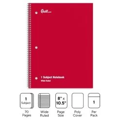 Quill Brand® Premium 1-Subject Notebook, 8" X 10.5", Wide Ruled, 70 Sheets, Assorted Colors (27615M-CC)