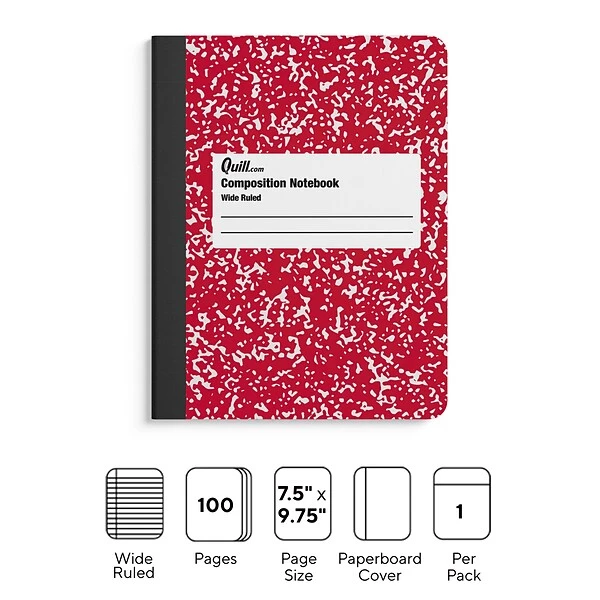 Quill Brand® Marble Composition Notebook, 7.5" X 9.75", Wide Ruled, 80 Sheets, Assorted Colors (TR55077) 4 Quill Brand® Marble Composition Notebook, 7.5" X 9.75", Wide Ruled, 80 Sheets, Assorted Colors (TR55077) - Image 2