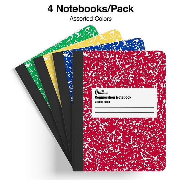 Quill Brand® Marble Composition Notebook, 7.5" X 9.75", College Ruled, 100 Sheets, Assorted Colors, 4/Pack (TR58370) 3 Quill Brand® Marble Composition Notebook, 7.5" X 9.75", College Ruled, 100 Sheets, Assorted Colors, 4/Pack (TR58370)