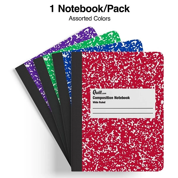 Quill Brand® Marble Composition Notebook, 7.5" X 9.75", Wide Ruled, 80 Sheets, Assorted Colors (TR55077) 3 Quill Brand® Marble Composition Notebook, 7.5" X 9.75", Wide Ruled, 80 Sheets, Assorted Colors (TR55077)