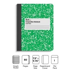 Quill Brand® Composition Notebook, 7.5" X 9.75", Graph Ruled, 80 Sheets, Green/White (TR55068)