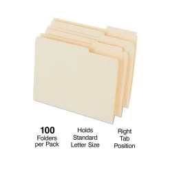 Quill Brand® Right Position File Folders, 1/3-Cut, Letter Size, Manila, 100/Box (730042)