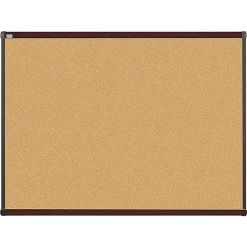Quill Brand® Durable Cork Bulletin Board, Mahogany Frame, 4'W X 3'H (23690-CC)