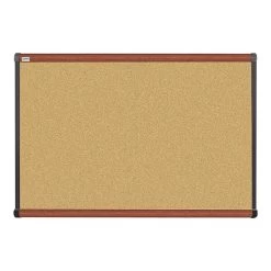 Quill Brand® Durable Cork Bulletin Board, Cherry Frame, 3'W X 2'H (23684-CC)